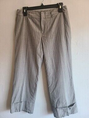 Women's 6 Banana Republic Martin dressy pants gray white striped cropped cuffed